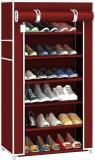 SHYAM JI Plastic Foldable Light Weight 6 Shelves Shoe Rack with Plastic Rods Carbon Steel Collapsible Wardrobe (Finish Color - MAROON, DIY(Do-It-Yourself))