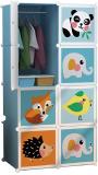 KriShyam 8 Door Plastic Sheet Wardrobe Storage Rack Closest Organizer for Clothes Kids PP Collapsible Wardrobe (Finish Color - Animal Blue, DIY(Do-It-Yourself))