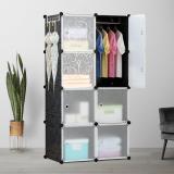 EXVITO 8-Door 8-Shelf Plastic kids Collapsible Cupboard Cloth stand PC Collapsible Wardrobe (Finish Color - N5 BLACK, DIY(Do-It-Yourself))