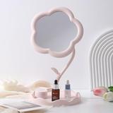 MMTSWorld House Makeup Mirror with Tray Table Vanity Mirror Cute Flower-Shaped Mirror