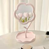 Vaisag House Rotatable Makeup Mirror with Tray Table Vanity Mirror Cute Flower-Shaped Mirror
