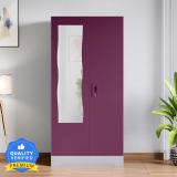 Godrej Interio Slimline 2 Door with Locker and Drawer and Curvilinear Mirror Metal Almirah (Finish Color - Body: Royal Ivory, Door: Textured Purple, Knock Down)