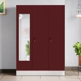 Godrej Interio Slimline 3 Door with Locker and Star Design Mirror Metal Almirah (Finish Color - Body: Royal Ivory, Door: Russet, Knock Down)