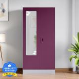 Godrej Interio Slimline 2 Door with Locker and Star Design Mirror Metal Almirah (Finish Color - Body: Royal Ivory, Door: Textured Purple, Knock Down)