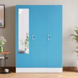 Godrej Interio Slimline 3 Door with Locker, Drawer and Star Design Mirror Metal Almirah (Finish Color - Milky Blue, Knock Down)