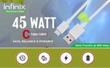 Infinix USB Type C Cable 1 m 45 Watt Model No.C050-C (Compatible with All Infinix C type Phone &, GT 10 Pro ( X6739 ), Note 30 ( X6711 ), Zero 20 ( X6821 ), White, One Cable)