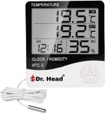 Dr. Head HTC-2 HTC-2 Digital Hygrometer Thermometer Humidity Meter With Clock LCD Display Thermometer (White)