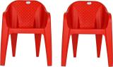 HOMIBOSS Premium Quality Plastic Chair | Chairs for Home, Living Room, Office & Garden Plastic Outdoor Chair (Red, Set of 2, Pre-assembled)