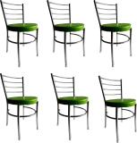 SOMRAJ Home Restaurants Chair with a leatherite Cushion Steel Chrome Chair Leatherette Dining Chair (Set of 6, Finish Color - green)