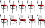 SOMRAJ Home Restaurants Chair with a leatherite Cushion Steel Chrome Chair Leatherette Dining Chair (Set of 10, Finish Color - red)