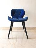 Finch Fox Luxurious Dining Chair in Dark Blue Velvet Stylish Design With Black Metal Legs Metal Dining Chair (Set of 1, Finish Color - Dark Blue)