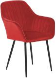 Finch Fox Ambar Unique Velvet Armchair with Armrest & Black Metal Base in Red Color Metal Dining Chair (Set of 1, Finish Color - Red)