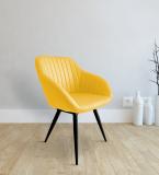 Finch Fox Unique PU Leather & Fabric Dining Chair With Black Metal Base in Yellow Color Metal Dining Chair (Set of 1, Finish Color - Yellow Leather)