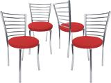 RW REST WELL Pearl Chrome Finish Leatherette Fabric Visitor / Study / Metal Dining Chair (Set of 4, Finish Color - Red)