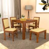 Taskwood Furniture Solid Sheesham Wood 4 Seater Dining Table With 3 Chairs, 1 Bench For Dining Room Solid Wood 4 Seater Dining Set (Finish Color -Honey Finish, DIY(Do-It-Yourself))