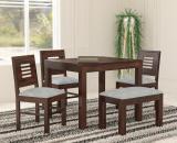 Taskwood Furniture Solid Sheesham Wood Four Seater Dining Set For Dining Room / Restaurant. Solid Wood 4 Seater Dining Set (Finish Color -Walnut Finish With Grey Cushion 2, Optional Installation Available)