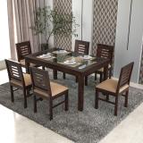 PR FURNITURE Sheesham Wood Nova Glow Modern Glass 6 Seater Dining Set For Home, Restaurant. Solid Wood 6 Seater Dining Set (Finish Color -Walnut Finish Design 2, DIY(Do-It-Yourself))