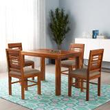 Wopno Furniture Sheesham Wooden 4 Seater Dining Table Set with Cushioned Chairs for Dining Room Solid Wood 4 Seater Dining Set (Finish Color -Honey, DIY(Do-It-Yourself))