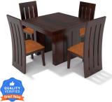 LOONART Solid Wood Four Seater Dining Set For Dining Room / Restaurant Solid Wood 4 Seater Dining Set (Finish Color -Mahogany Finish, Knock Down)