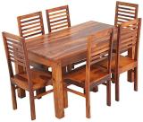 Deuba Solid Wood TOP 7 Dining Table Set Natural Teak Finish Solid Wood 6 Seater Dining Set (Finish Color -Natural Teak, Optional Installation Available)