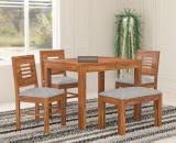 Taskwood Furniture Solid Sheesham Wood Four Seater Dining Set For Dining Room / Restaurant. Solid Wood 4 Seater Dining Set (Finish Color -Natural Finish With Grey Cushion 2, Optional Installation Available)