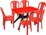 swagath furniture 6 Seater Dining Table Set for Home Garden Cafeteria Plastic 6 Seater Dining Set (Finish Color -Red, DIY(Do-It-Yourself))