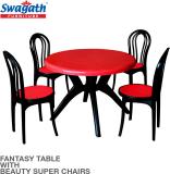 swagath furniture 4 Seater Dining Set for Home Garden Cafeteria Plastic 4 Seater Dining Set (Finish Color -Red Top With Black Leg, DIY(Do-It-Yourself))