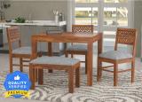 Taskwood Furniture Solid Sheesham Wood Four Seater Dining Set For Dining Room / Restaurant. Solid Wood 4 Seater Dining Set (Finish Color -Natural Finish With Grey Cushion 3, Optional Installation Available)