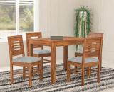 Taskwood Furniture Solid Sheesham Wood Four Seater Dining Set For Dining Room / Restaurant. Solid Wood 4 Seater Dining Set (Finish Color -Natural Finish With Grey Cushion, DIY(Do-It-Yourself))