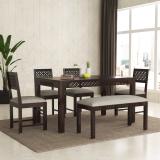 Wopno Furniture Sheesham Wooden 4 Cushioned Chairs with 1 Bench Dining Table Set for Dining Room Solid Wood 6 Seater Dining Set (Finish Color -Walnut C with Bench, DIY(Do-It-Yourself))