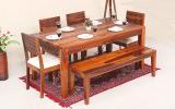 Custom Decor Solid Wood 6 Seater Dining Set (Finish Color -Natural Teak, Optional Installation Available)