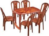 swagath furniture 6 Seater Dining Set for Home Garden Cafeteria Plastic 6 Seater Dining Set (Finish Color -TEAK WOOD, DIY(Do-It-Yourself))