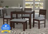 Taskwood Furniture Solid Sheesham Wood Four Seater Dining Set For Dining Room / Restaurant. Solid Wood 4 Seater Dining Set (Finish Color -Walnut Finish With Grey Cushion 3, Optional Installation Available)