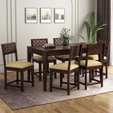 Dholamaru Sheesham Wood CNC 6 Seater Dining Table Set with 6 Cushion Chairs Solid Wood 6 Seater Dining Set (Finish Color -Walnut, DIY(Do-It-Yourself))