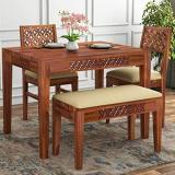 MoonWooden Dining Table Set with 2 Chair & 1 Bench for Living Room Furniture Solid Wood 4 Seater Dining Set (Finish Color -Natural Honey, DIY(Do-It-Yourself))