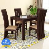 Kendalwood Furniture Premium Dining Room Wooden Table with 4 Chairs Solid Wood 4 Seater Dining Set (Finish Color -Walnut Finish With Cream Cushions, DIY(Do-It-Yourself))