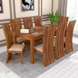 Custom Decor Solid Wood 8 Seater Dining Set (Finish Color -Natural Teak, Optional Installation Available)