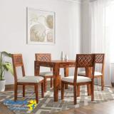 Divine Arts Solid Wood 4 Seater Dining Table With 4 Chairs Dining Room Furniture/Hotel Solid Wood 4 Seater Dining Set (Finish Color -Honey, DIY(Do-It-Yourself))