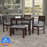 Douceur Furnitures Solid Sheesham Wood Four Seater Set For Dining Room / Restaurant. Solid Wood 4 Seater Dining Set (Finish Color -Walnut Finish With Grey Cushion 3, Optional Installation Available)