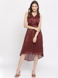 LATIN QUARTERS Women High Low Maroon Dress