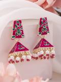 RUBANS 18K Gold-Plated Pink & Green Jhumka Earring Pearl Alloy Jhumki Earring