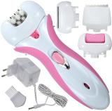 QGS C 4in1 Rechargeable Washable Shaver Hair Remover Trimmer Callus Remover Painless Cordless Epilator (White, Pink)