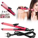 GK sales Curler Machine For Women | Curl & Straight Iron 0385-2 in 1 Hair Straightener (Pink)