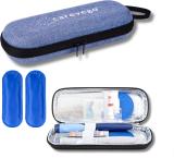 CareVego Insulin Cooling Box Travel Safe Cooler Ice Bag Hard Eva Case 2 Cooler Ice Packs Cold Pack (Denim)