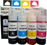 Salty High Quility Refill Ink 001/003/008 Use For Printer (Pack Of 4) Black + Tri Color Combo Pack Ink Bottle