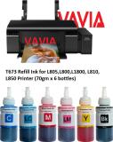 vavia T673 Refill Ink for Epson L805,L800,L1800, L810, L850 Printer (70gm x 6 bottles) Black + Tri Color Combo Pack Ink Bottle