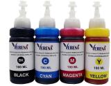 verena Refill Ink Compatible For Use In Canon Pixma E470 Multi-Function Printer 100 ML Black + Tri Color Combo Pack Ink Bottle