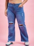 Purple Feather Flared Women Dark Blue Jeans