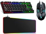 FKU GameStop Gaming Mechanical With LED Mouse Pad N TWOLF Mouse Wired USB Gaming Keyboard (Black)