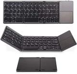 VOOCME Foldable Bluetooth Wireless Portable Keyboard with Touchpad Rechargeable Slim Wireless Multi-device Keyboard (Grey)